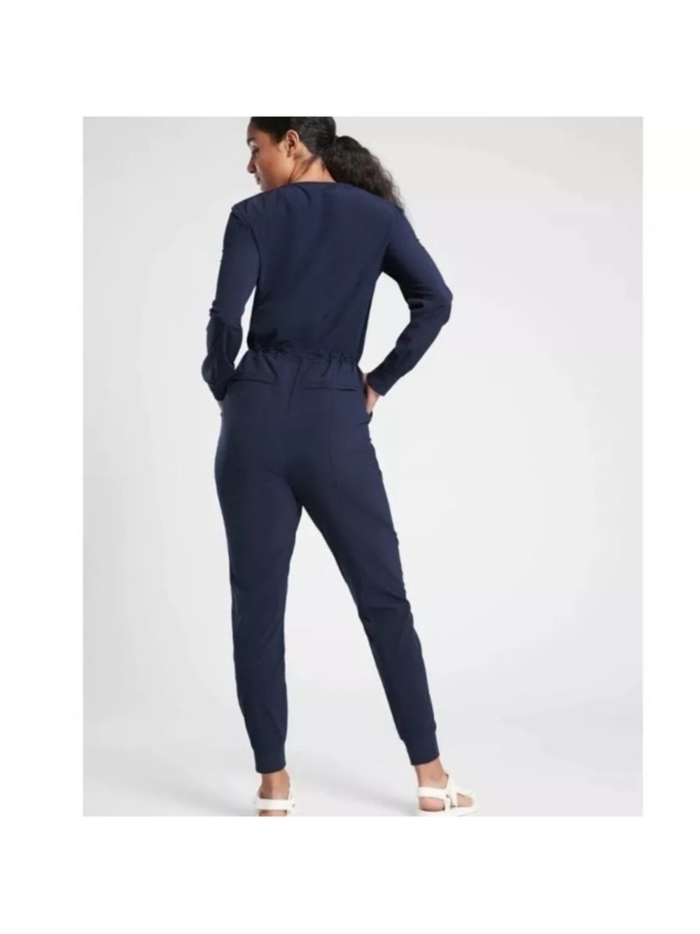 Athleta Navy Long-Sleeve Drawstring Zuma Jumpsuit - WORN ONCE MINT CONDITION - Picture 2 of 5